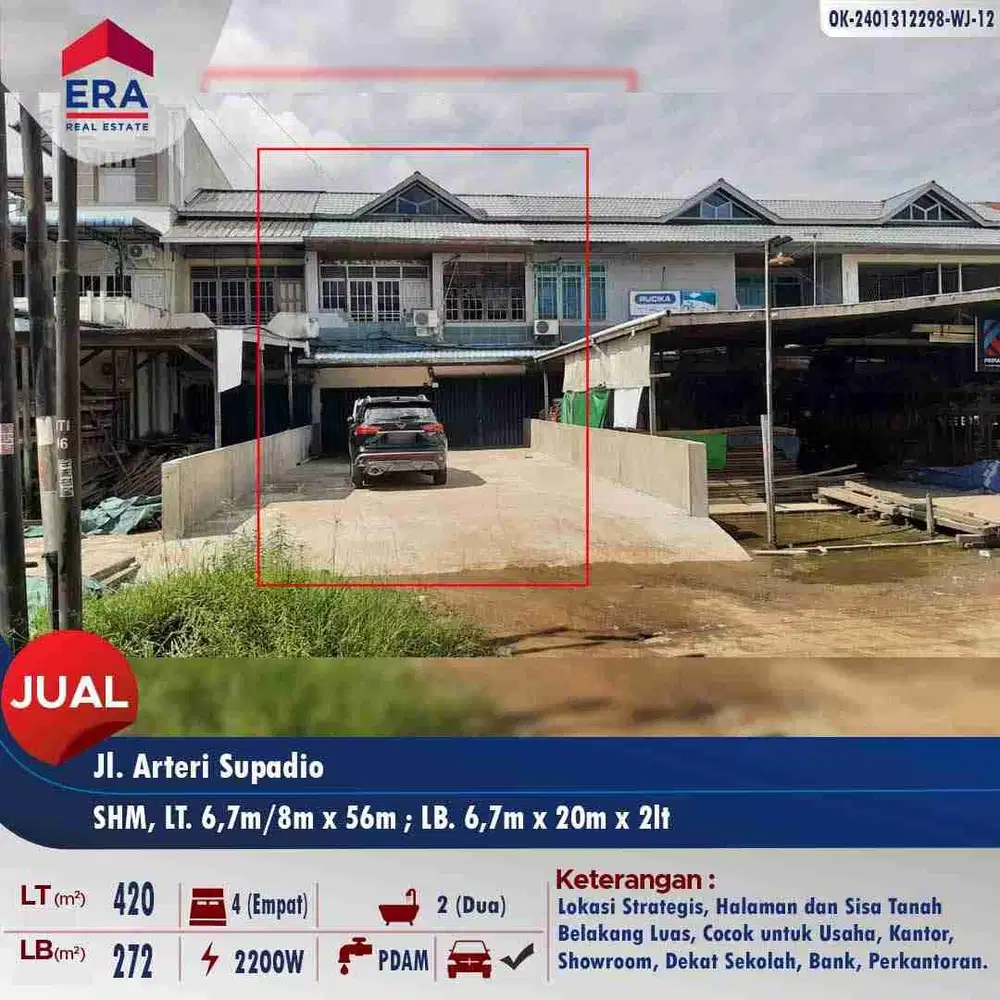 ruko dijual + tanah kosong dibelakang - pinggir Jl. Arteri Supadio
