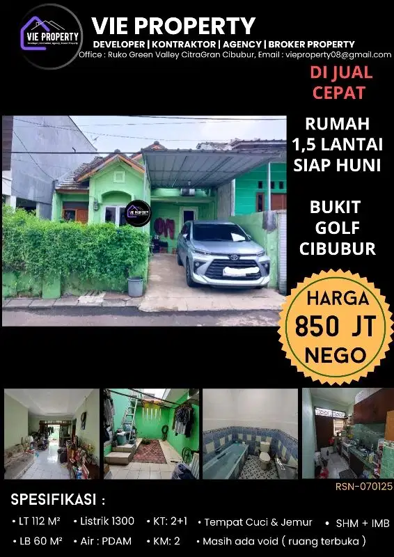 BANTING HARGA, DIJUAL RUMAH 1,5 LANTAI SIAP HUNI DI BUKIT GOLF