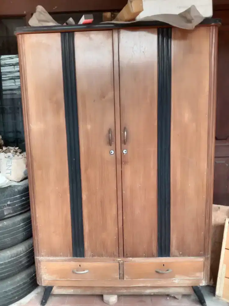 Lemari pakaian baju kayu jati wardrobe 2 pintu