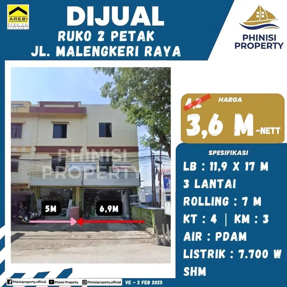 DIJUAL 2 Petak Ruko di Jalan Mallengkeri Raya