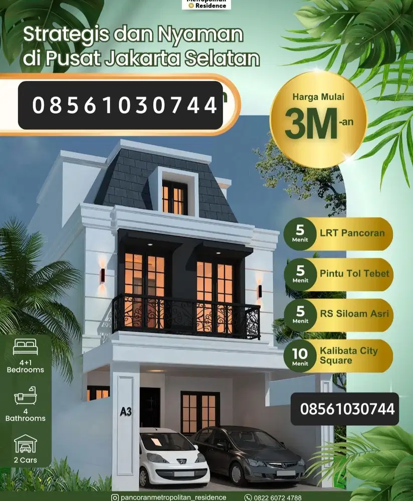 Rumah towmhouse baru Pancoran dket tebet jaksel 3.2m