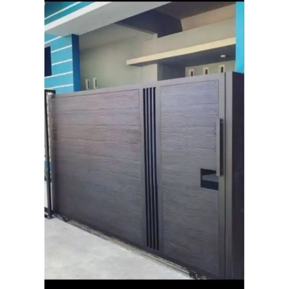 Pagar garasi sleding manual full grc rangka hollow galvanis