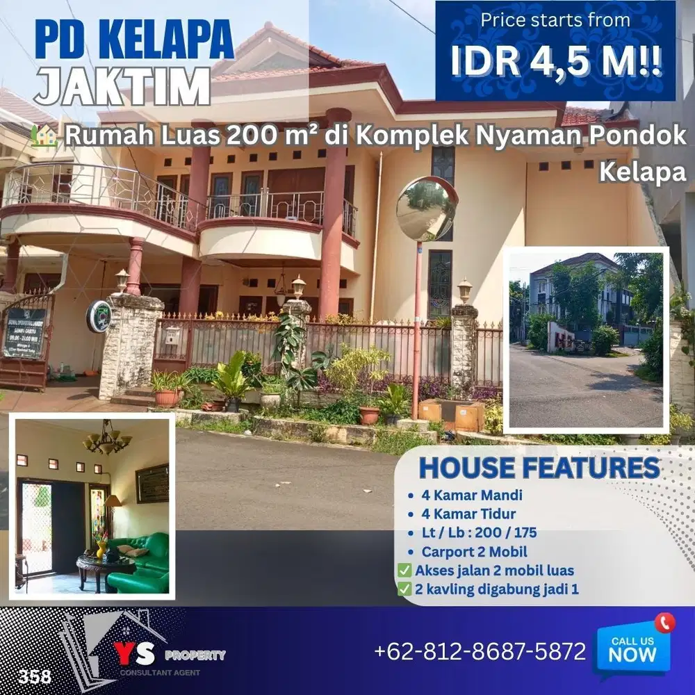 “Rare! Rumah 2 Kavling dengan Taman Hijau & Halaman Lega di Pondok Kelapa” 358