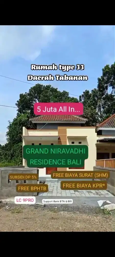 Rumah Baru Murah Grand Niravadhi Residence Tabanan Bali subsidi Dp 5%