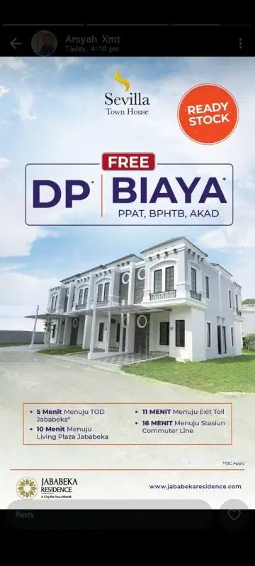 Dijual Rumah Readystok Cluster Sevilla sport City Jababeka Cikarang
