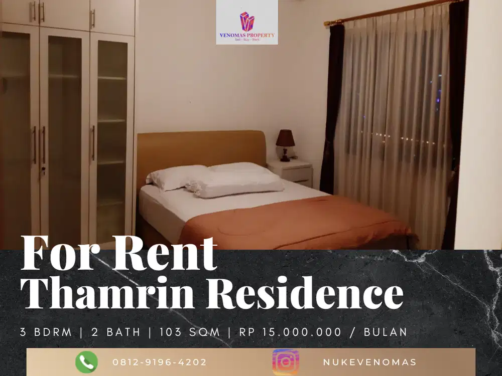 Disewakan Apartement Thamrin Residence 3BR Tower D View Barat