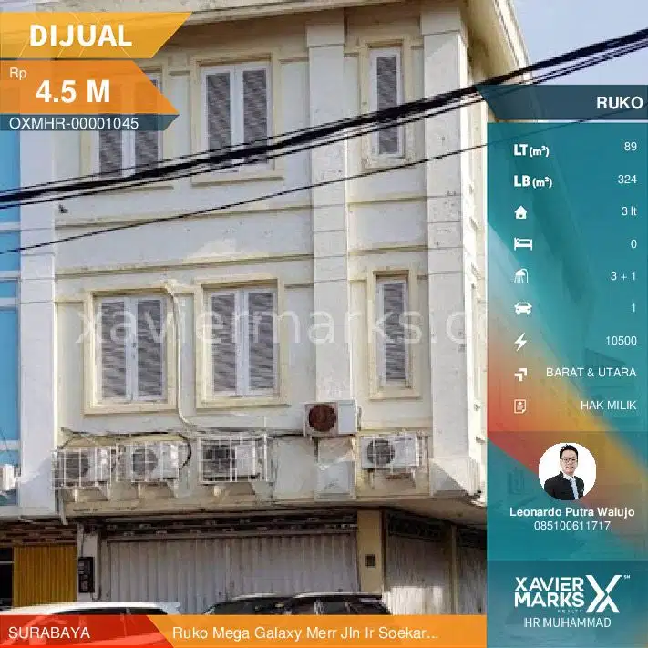 Ruko Mega Galaxy Seberang BCA dan Hartono Merr Hook 3 lantai 324m2