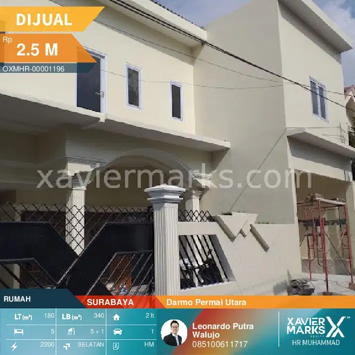 Rumah Darmo permai Utara lebar 12x15 meter ada 5 kamar hadap selatan