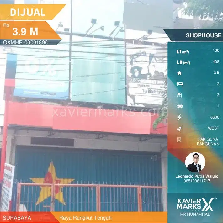 Ruko Raya Rungkut Tengah dimensi 8x17 meter Bangunan 3 lantai