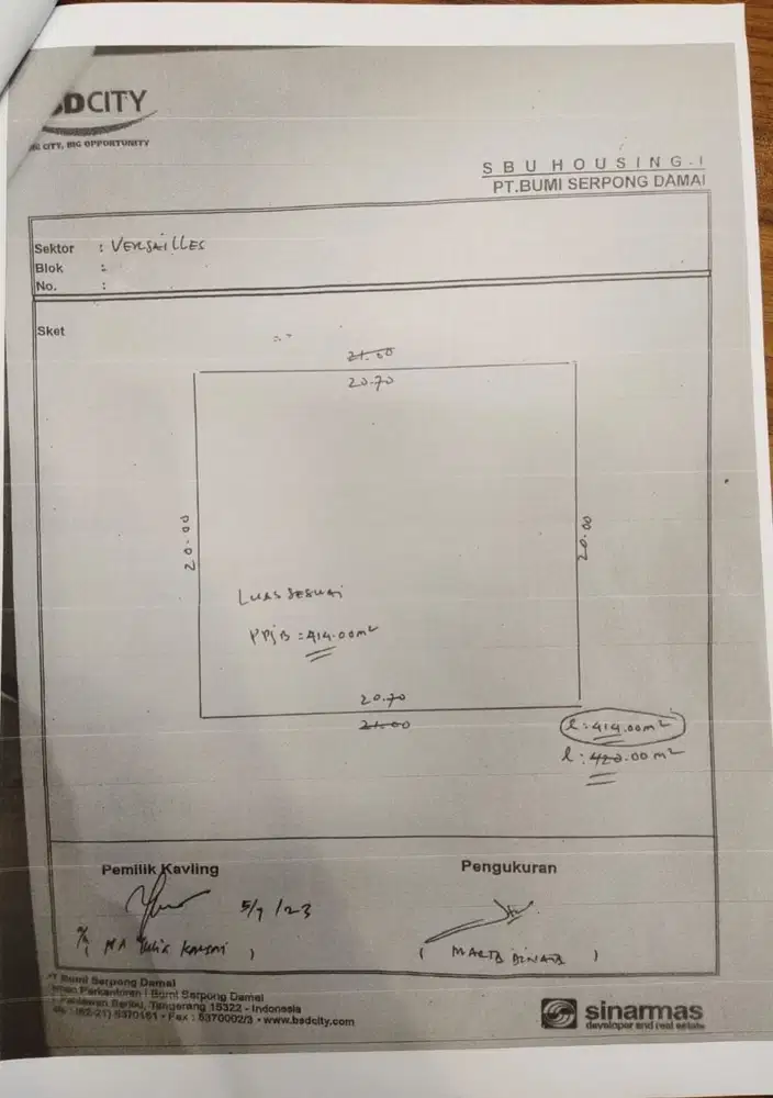 KAVLING TANAH VERSAILLES BSD Tanah Luas