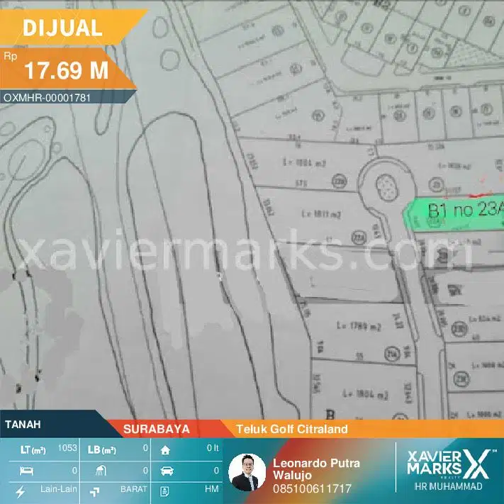 Tanah Kavling SHM Teluk GoLf citraland dimensi 20x52 meter