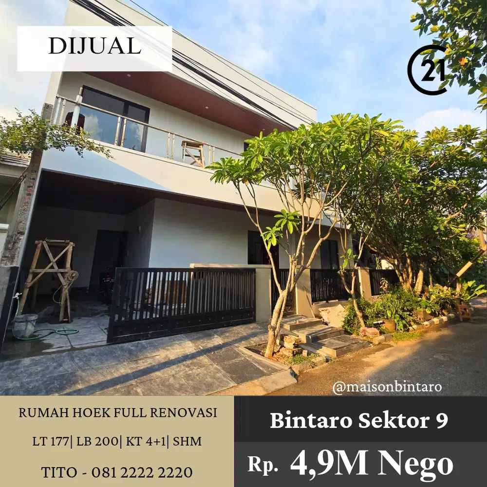 Rumah Hoek Cantik Full Renovasi Siap Huni di Bintaro Sektor 9 15701