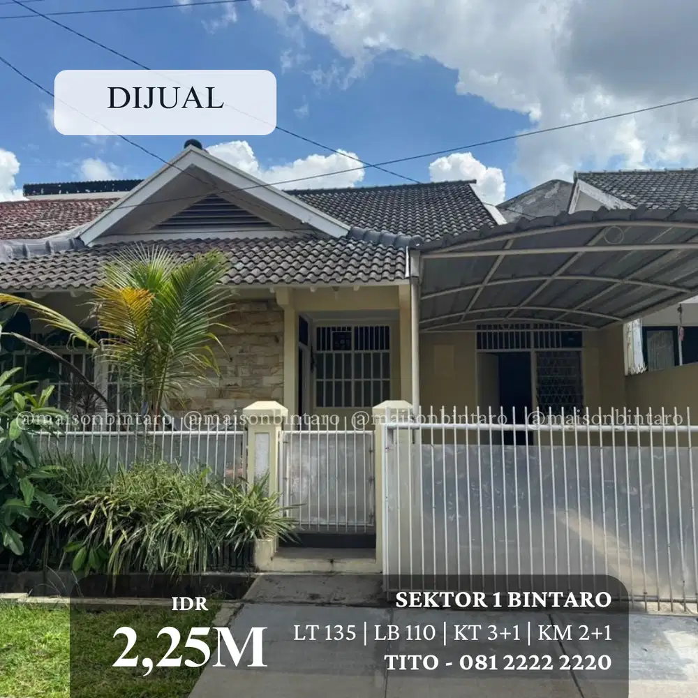 Jarang Ada! Rumah Cantik Siap Huni di Sektor 1 Bintaro, Nego!