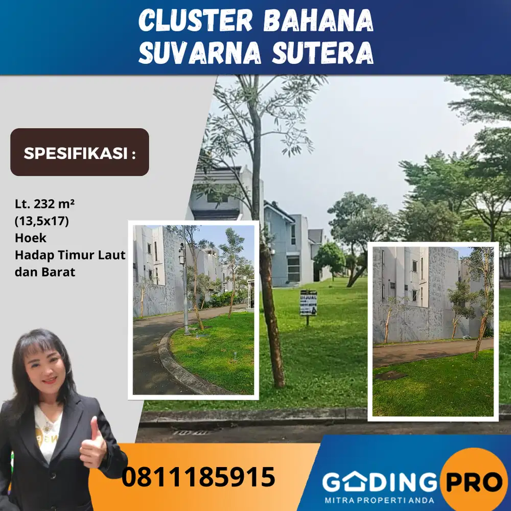 Dijual Kavling Hoek Cluster Bahana Lt. 232 Suvarna Cikupa Tangerang