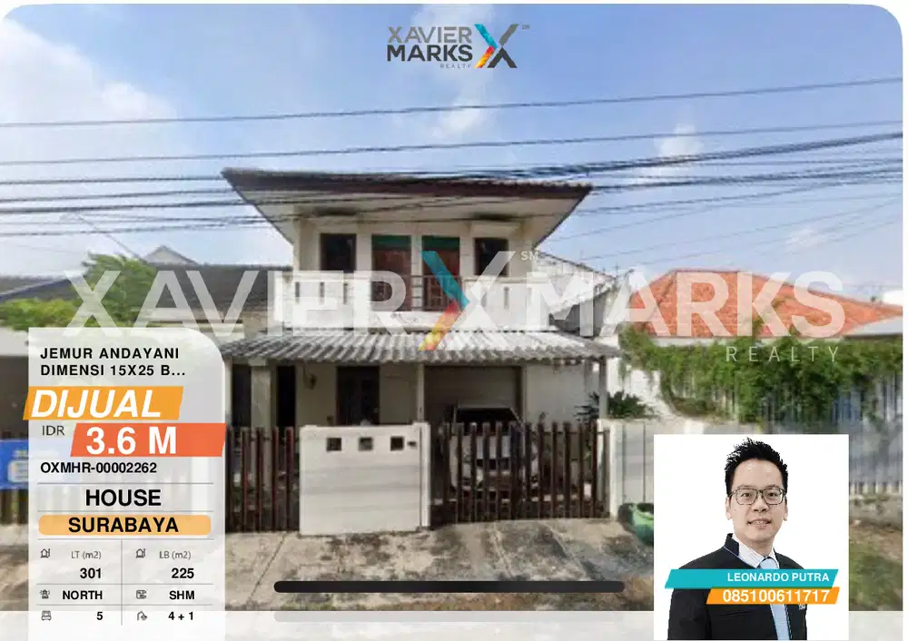 Rumah Jemur Andayani dimensi15x20meter ada 5 kamar tidur shm