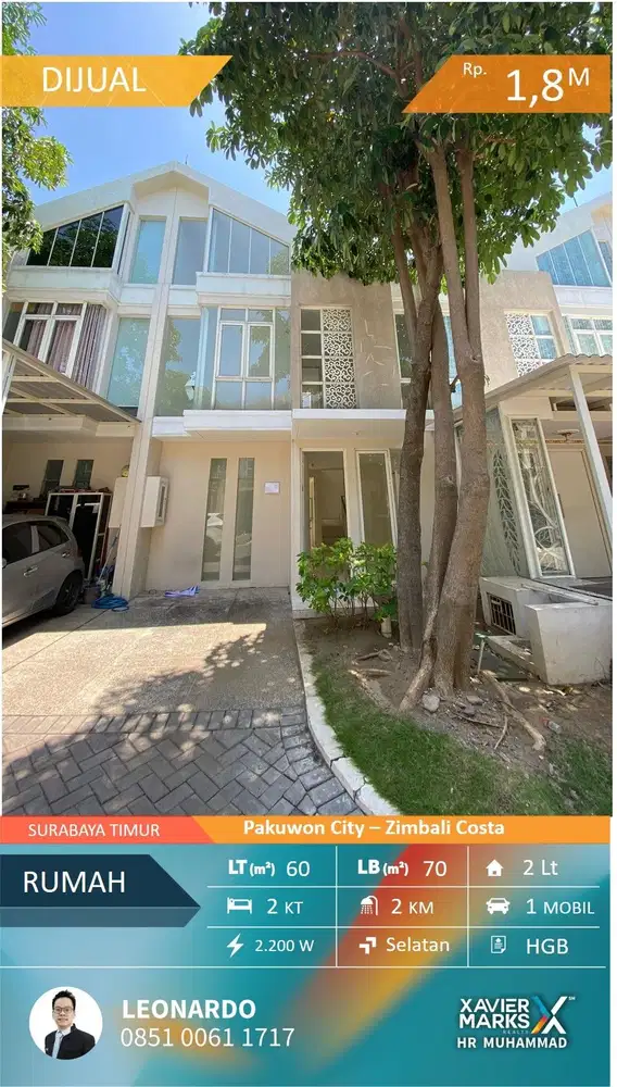 Rumah Zimbali Costa di Grand Island Pakuwon City 6x10m ada 2KT & 2KM