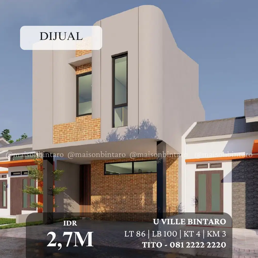 Brand New! Dijual Rumah Baru Desain Modern di U Ville Bintaro, Nego!