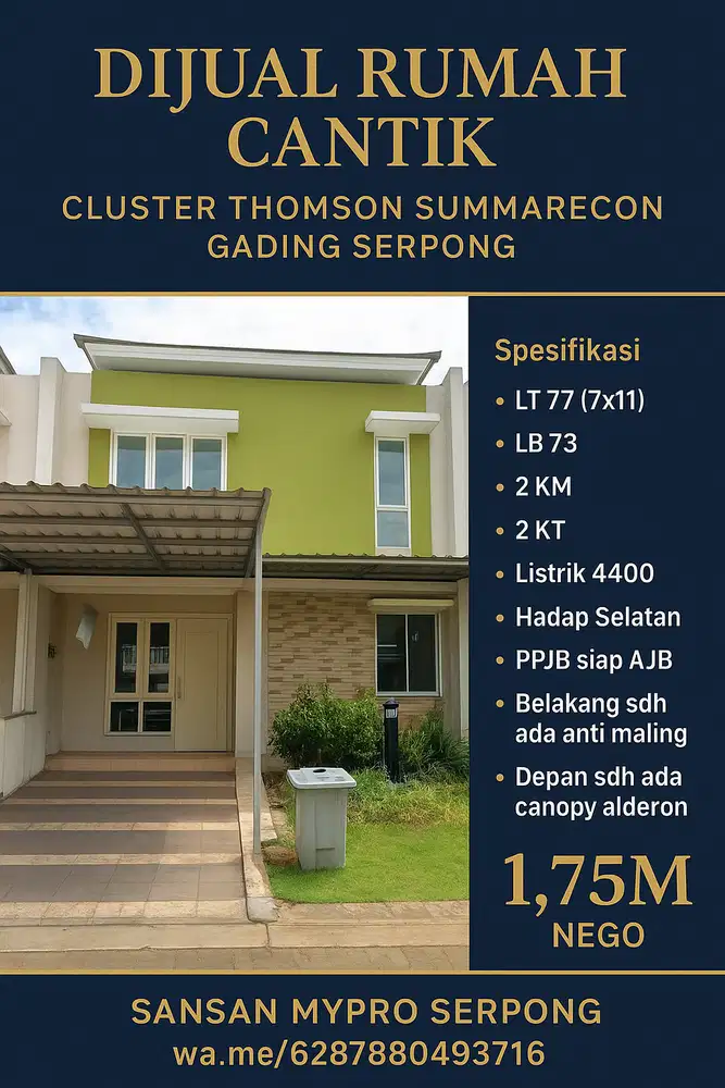 Dijual Murah Clustet Thomson Gading Serpong