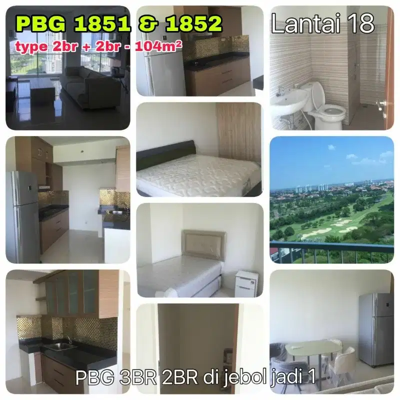 SEWA apartemen PBG Puncak Bukit Golf 3BR siap huni dekat Pakuwon Mall