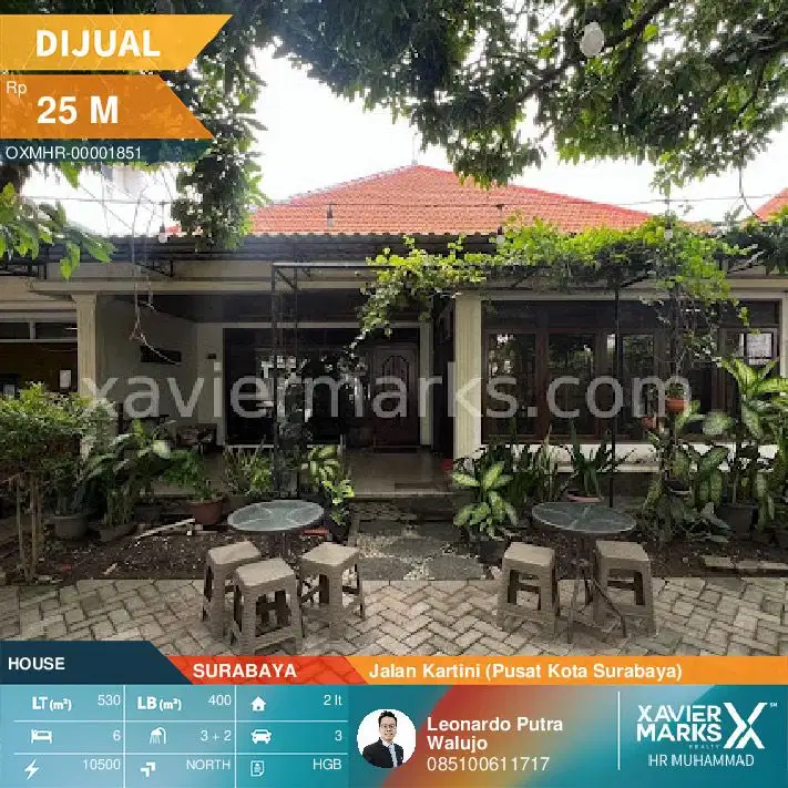 Rumah jalan Kartini Pusat Kota Surabaya dekat raya darmo luas 530m2