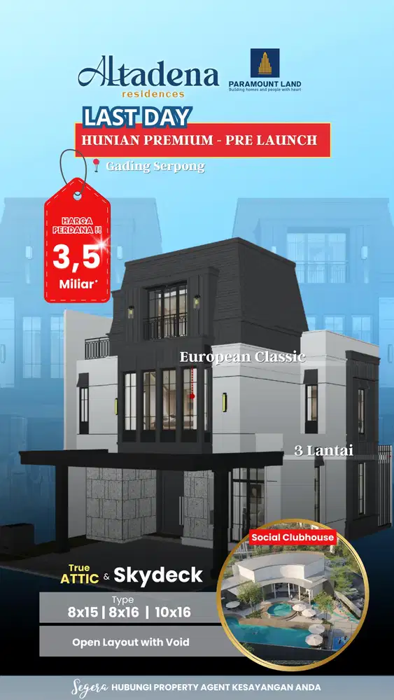 Rumah paramount serpong 3lt  3,5M aja