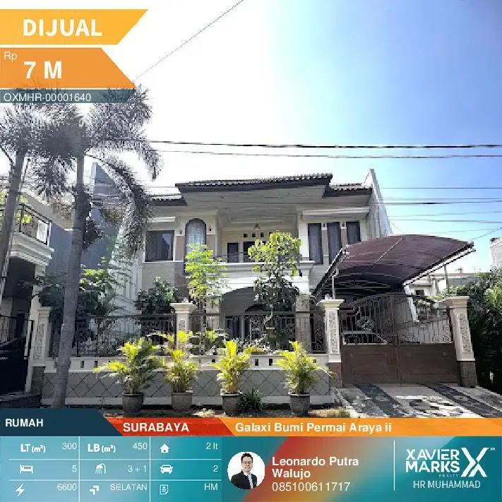 Rumah di Galaxi Bumi Permai Araya 12x25meter Bangunan 450m2 ada 5Kamar
