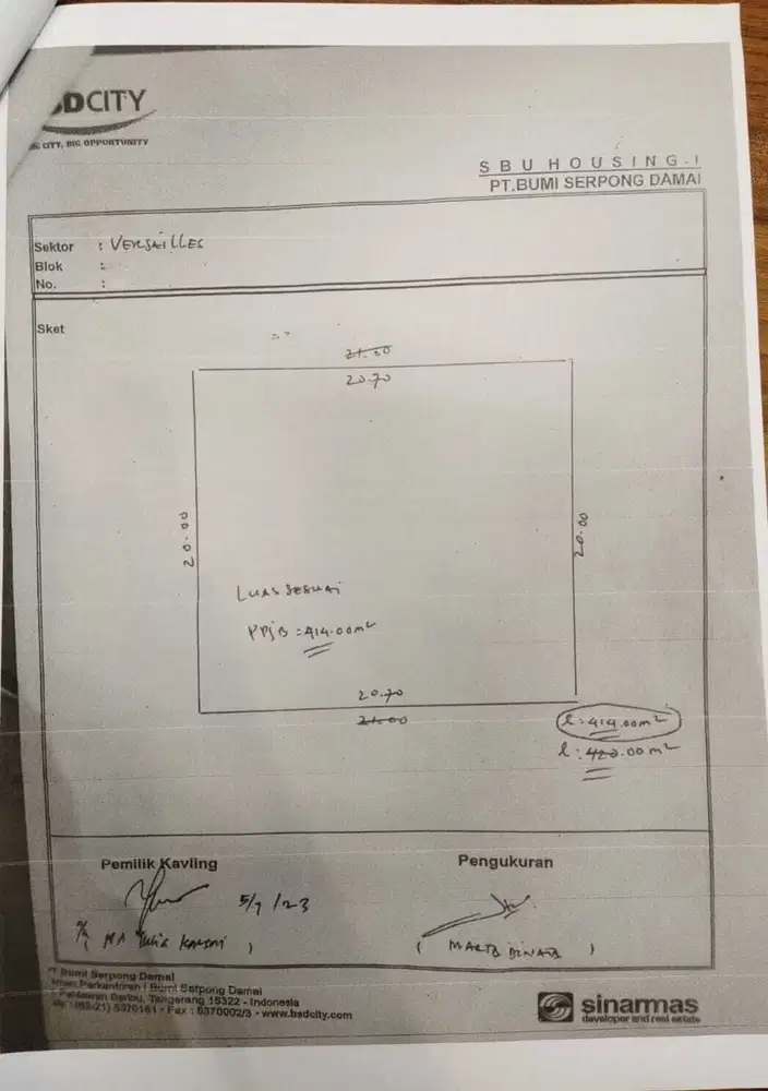 TANAH KAVLING VERSAILES BSD LOKASI STRATEGIS DEKAT TOL