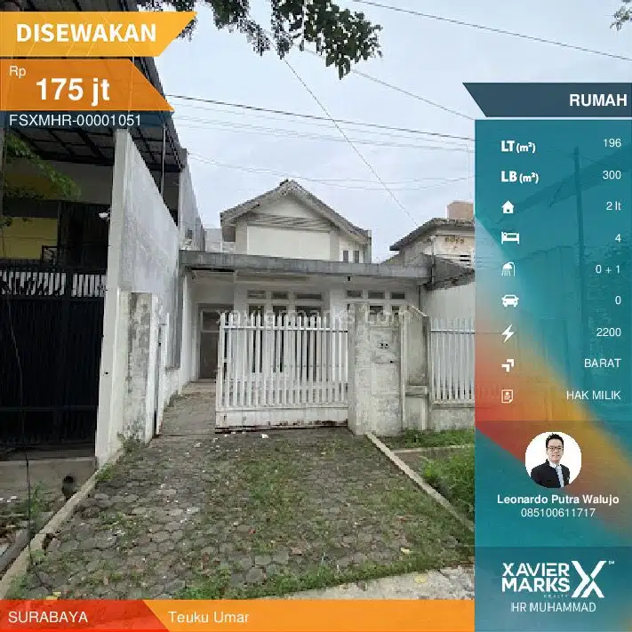 Rumah Teuku Umar Pusat Kota Surabaya 2lantai Bangunan 300m2 cocok buat cafe klinik office space