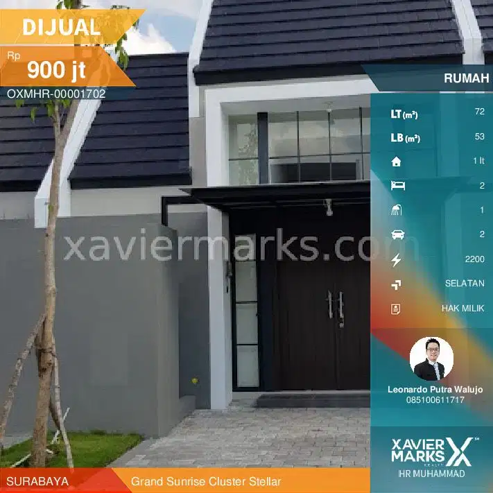 Rumah baru di Grand Sunrise Cluster Stellar 6x12 meter dengan 2Kamar