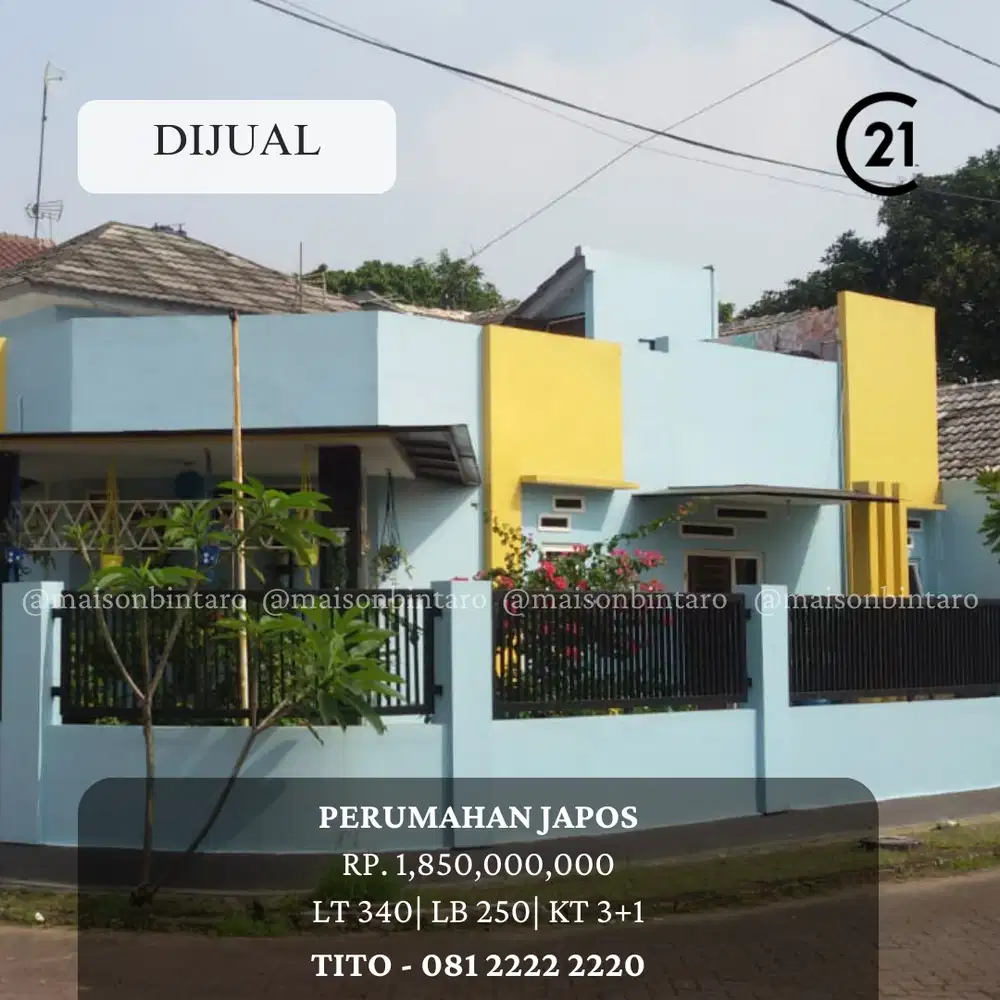 BU! DIJUAL CEPAT! Rumah Hoek 2 Lantai Luas di Perumahan Japos 14228