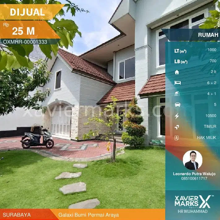 Rumah Araya 1.000m2 ada Pool dengan 6Kamar tidur dekat Sekolah Petra