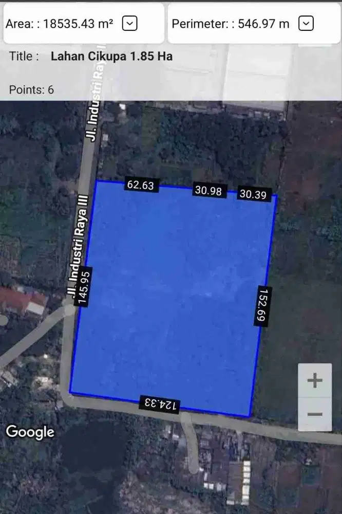 Dijual Tahah Darat 1,85 Ha di Kawasan Industri di Cikupa