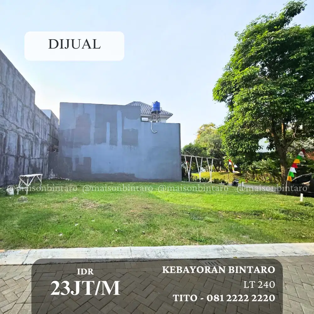 Best Deal! Dijual Kavling Luas Posisi Hoek di Kebayoran Bintaro, Nego!