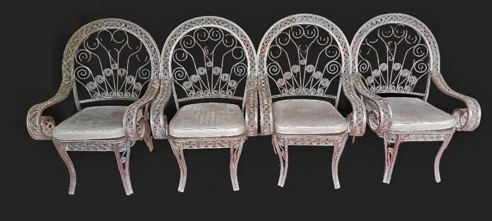 4 kursi besi antik (vintage) + 3 kursi kayu antik