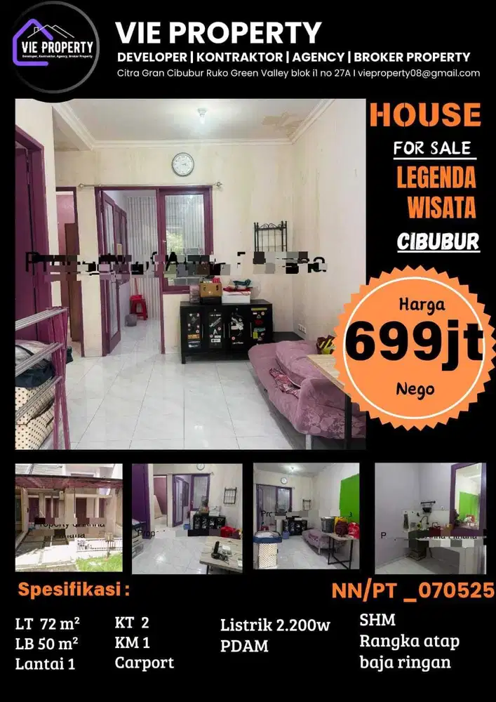 BANTING HARGA  DIJUAL MURAH, RUMAH SIAP HUNI DI LEGENDA WISATA CIBUBUR