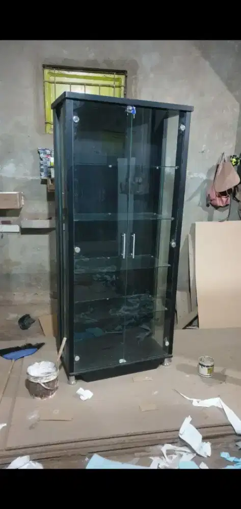 LEMARI HIAS PAJANGAN PINTU 2 WARNA FULL HITAM ( LAMPU LED) COD