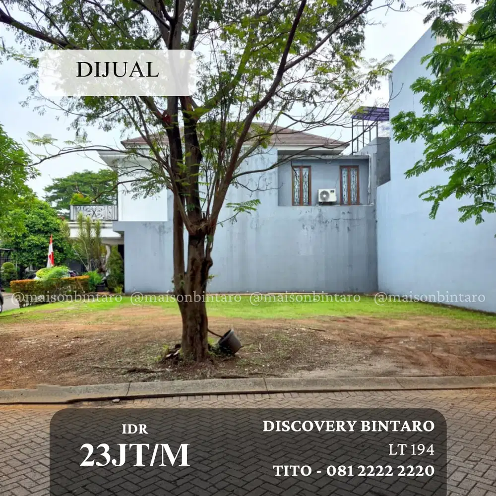 Cuma 1! Dijual Kavling Luas Posisi Hoek di Discovery Bintaro, Nego!