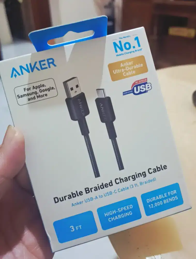 ANKER Kabel Charger Type C / USB-A to USB-C 3ft Fast Charging  - HITAM