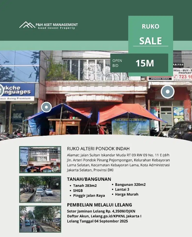 Jual via lelang Ruko gandeng 2 arteri pondok indah Jaksel