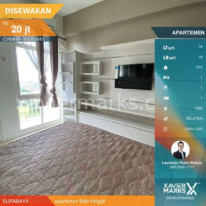 Apartemen Bale Hinggil tipe studio lantai 15 full furnished