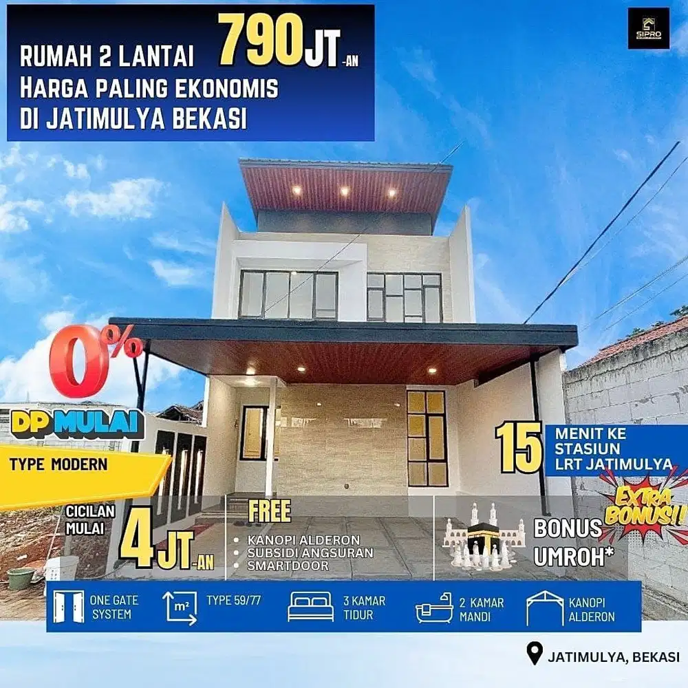 Rumah 2 Lantai DP 0% Siap Huni di Jatimulya Bekasi