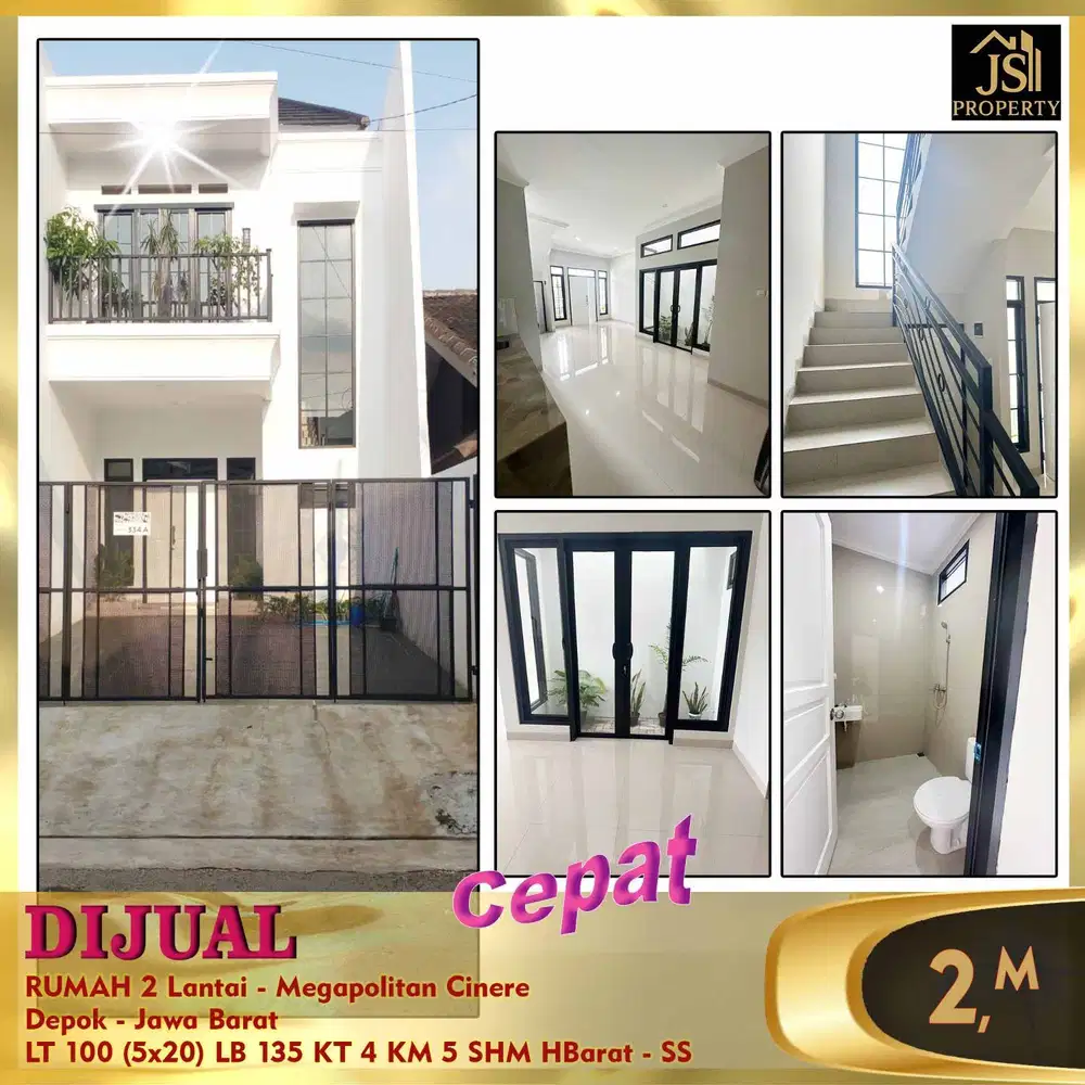 DIJUAL RUMAH 2 Lantai - Megapolitan Cinere Depok - Jawa Barat