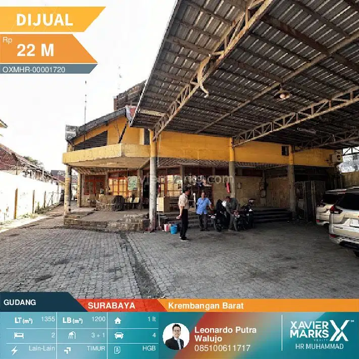 Gudang Krembangan PUSAT KOTA Surabaya lebar 18 meter luas 1.355m2