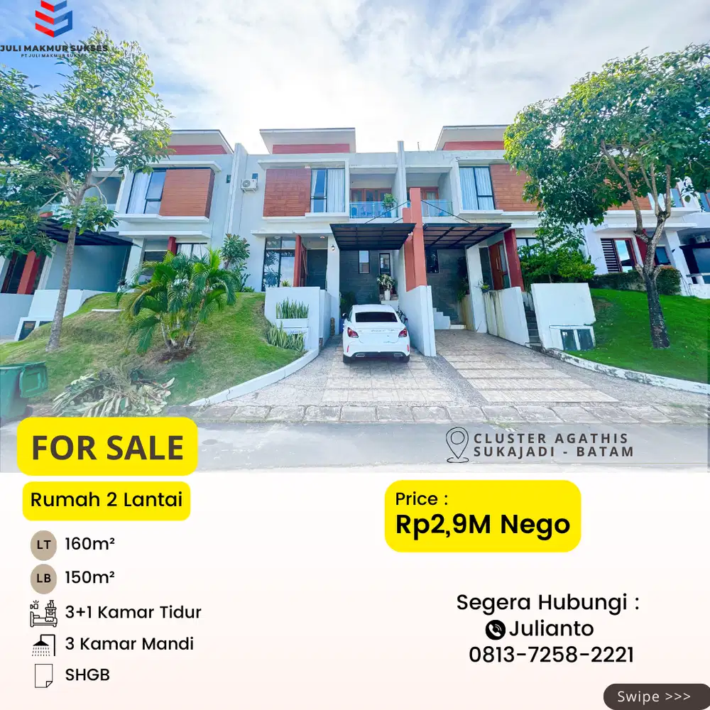 Dijual Rumah 2 Lantai di Cluster Agathis Sukajadi Batam