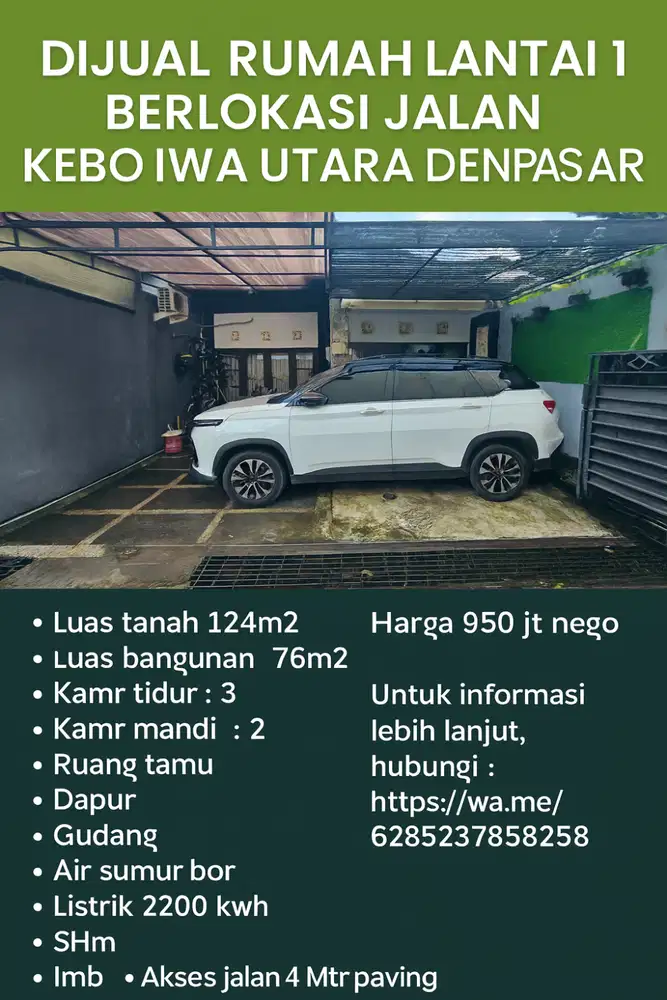 JUAL RUMAH DI JALAN KEBO IWA UTARA