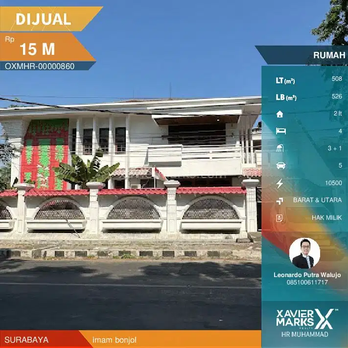 Rumah Hook Pusat Kota Jalan Kartini & Jalan Imam Bonjol 18x28 meter