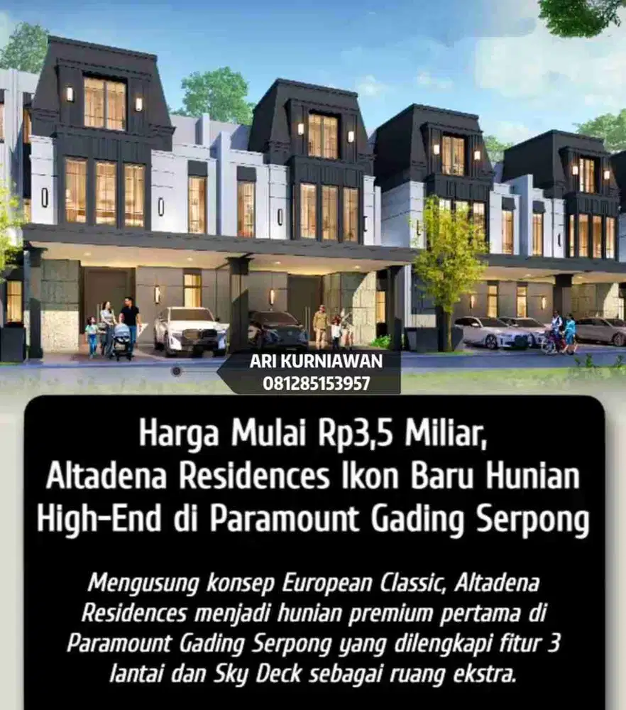 ALTADENA RESIDENCES PALING LARIS The best position gading serpong bsd city 3man aja!