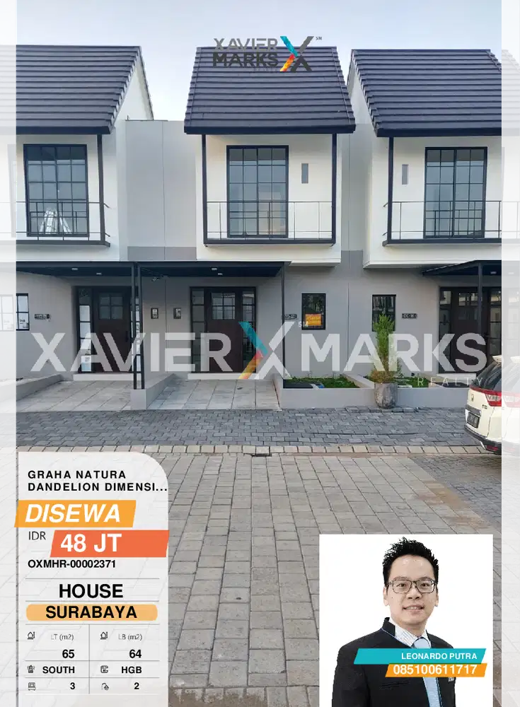 Rumah Graha Natura dandelion dimensi 5x13 ada 3 kamar tidur nonfurnish