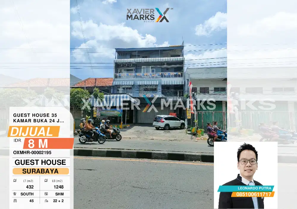 Ruko 4 lantai luas 432m2 aktif sebagai guest house 35KT lokasi Bubutan