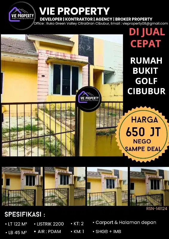 DIJUAL CEPAT RUMAH MURAH CIBUBUR HITUNG TANAH DI BUKIT GOLF RIVERSIDE
